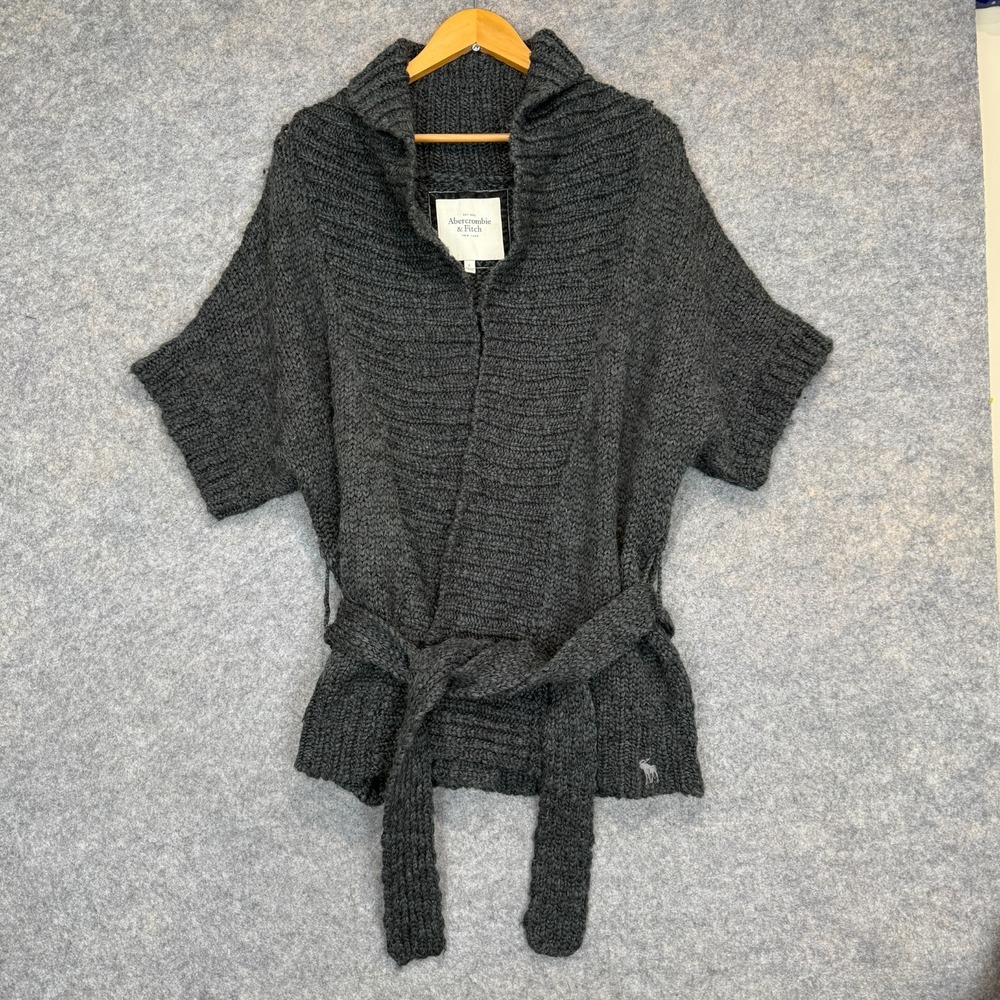 Abercrombie & Fitch Wool Blend Cardigan Sweater Womens Large Belted‎ Chunky Knit